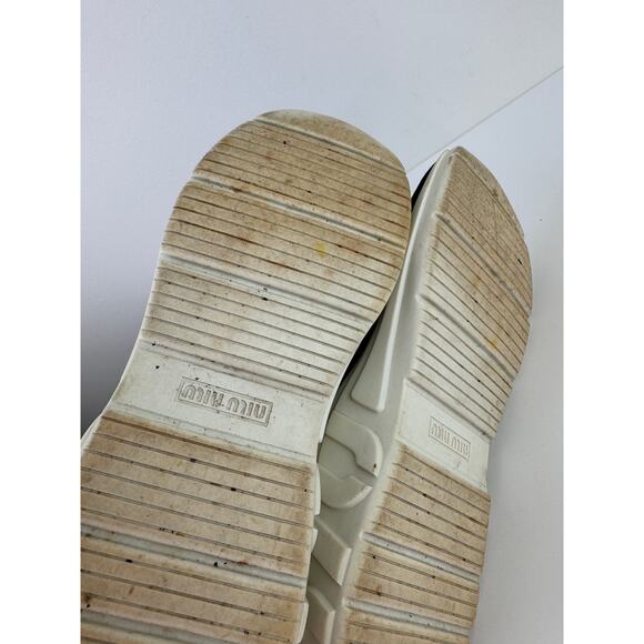 MIU MIU PRADA BLACK / GRAY KNIT 5T285C LETTERING LOGO SOCK HI TOP SNEAKERS 37 - Picture 9 of 12